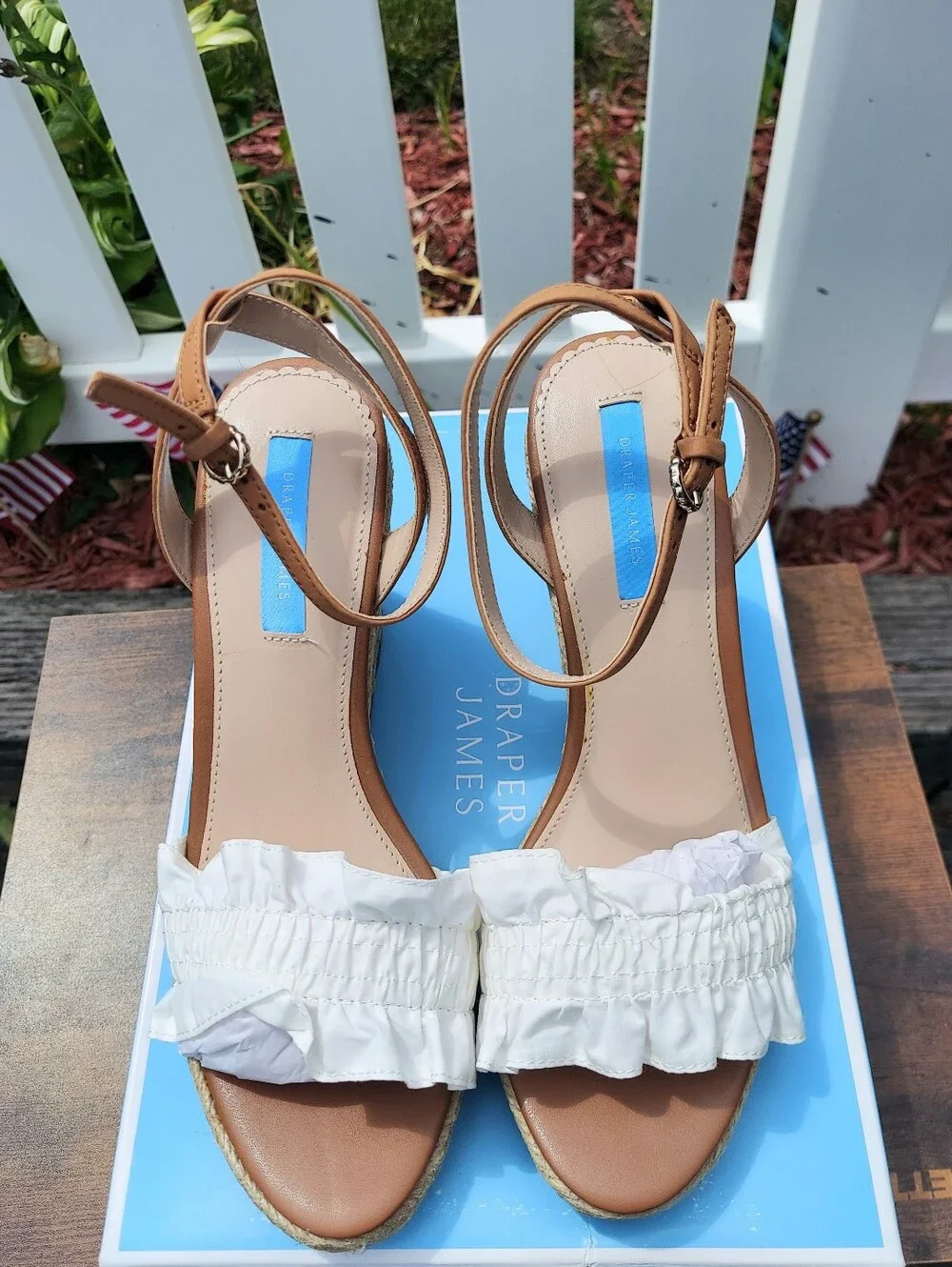 Draper James White Espadrille White Wedge Sandals Women Size 8 NWT Cottagecore